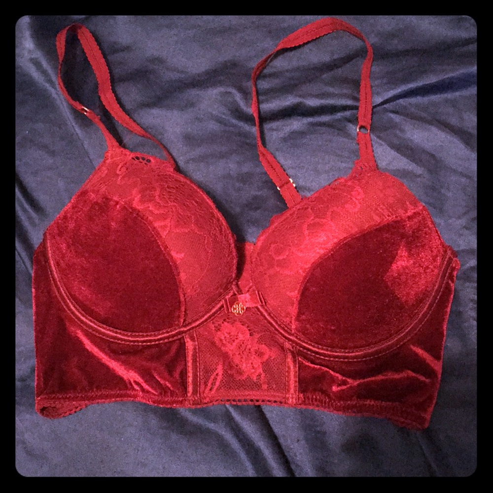 Red velvet corset bra